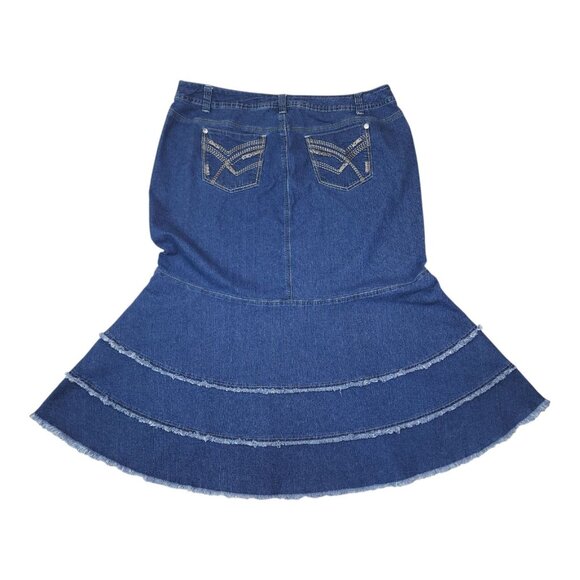 Baccini Womens Denim Flared Skirt 18W Blue Maxi Length With Embellished Pockets - Picture 6 of 12